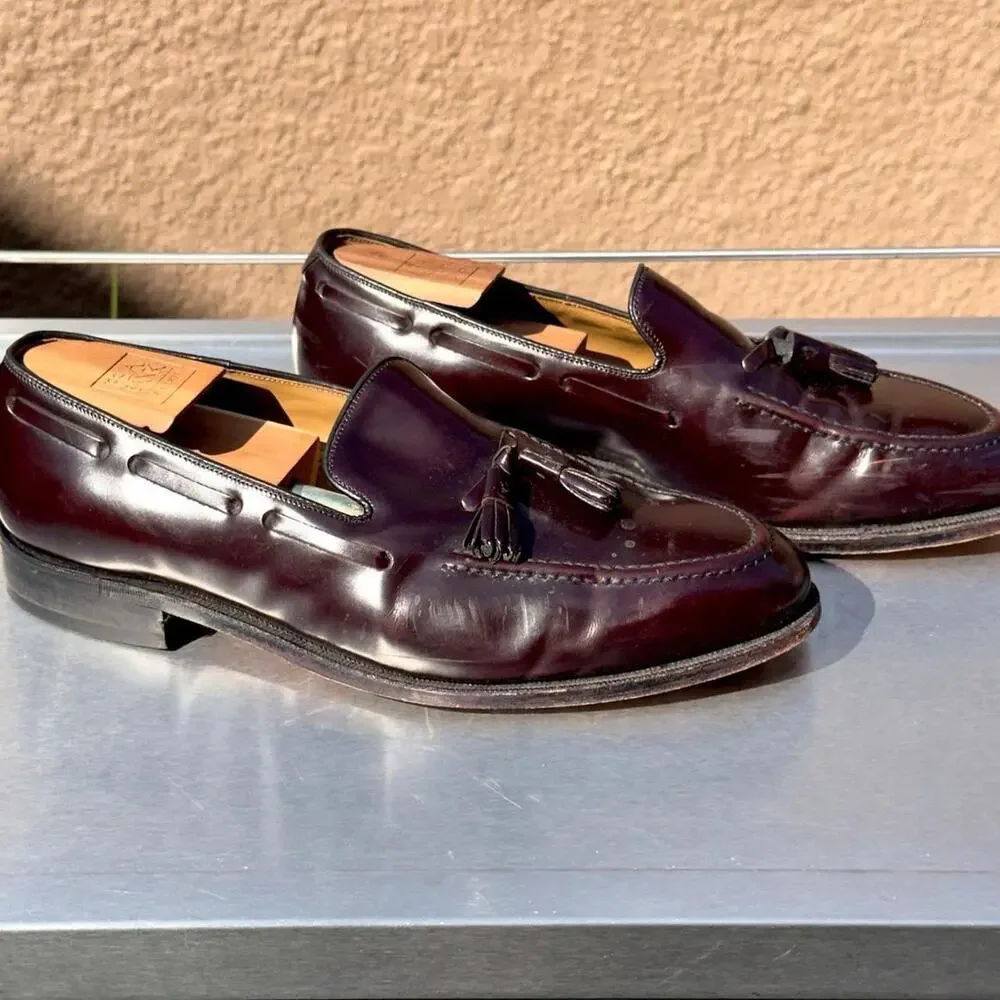 Johnston & Murphy Burgundy Leather Loafers with Tassel - Size 10 1/2 3E
